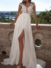 Chiffon Sweep Train Appliques Lace Prom Dresses