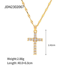 18K Gold Plated White Cubic Zirconia Cross Pendant Necklace
