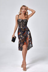 Brooklyn Floral Mesh Corset High Slit Dress - Catchall