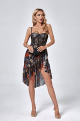 Brooklyn Floral Mesh Corset High Slit Dress - Catchall