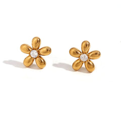 3 Pairs 18K Gold Plated Mini Zircon Flower Stud Earrings for Women