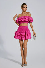Dorothy Pink Floral Ruffle Off-Shoulder Set