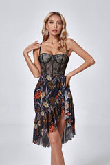 Brooklyn Floral Mesh Corset High Slit Dress - Catchall