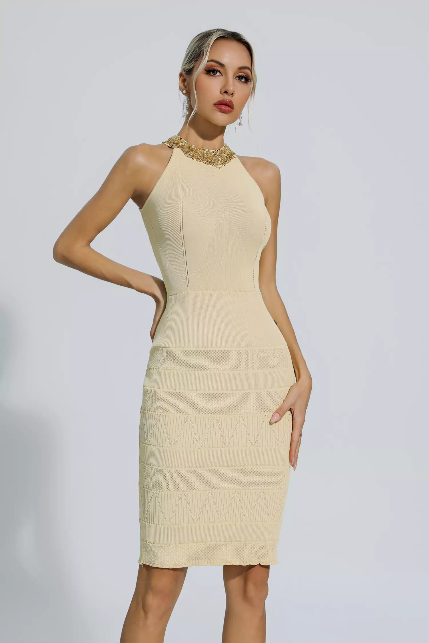 Chelsea Khaki Knit Midi Dress