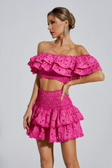 Dorothy Pink Floral Ruffle Off-Shoulder Set