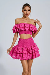 Dorothy Pink Floral Ruffle Off-Shoulder Set