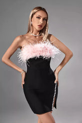 Adelaide Pink Feather Mini Dress - Catchall