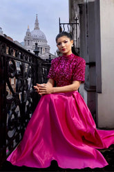 Aisha Sequin Bow Lace-up Set- Rose Red