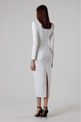 Alaina White Long Sleeve Midi Work Dress - Catchall