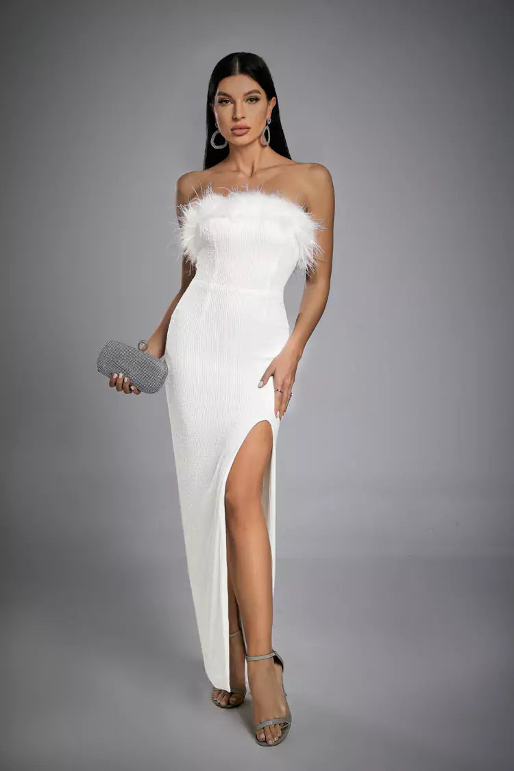 Alayna White Feather Sequin Dress - Catchall