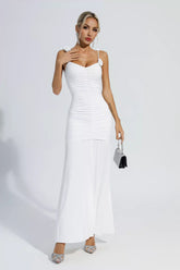 Alia White Floral Ruched Slip Maxi Dress