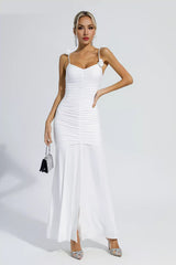 Alia White Floral Ruched Slip Maxi Dress