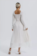 Aliana White Floral Hollow Long Sleeve Dress