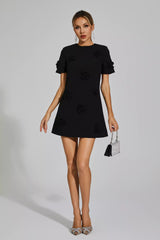 Alison Black Jacquard Floral Mini Dress