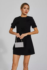 Alison Black Jacquard Floral Mini Dress
