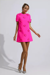 Alison Pink Jacquard Floral Mini Dress