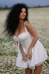 Amanda Lace Ruched Mini Dress-White