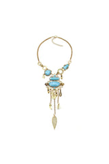 Amara Blue Gem Tassel Necklace - Catchall