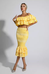 Amora Yellow Cutout Ruffle Set