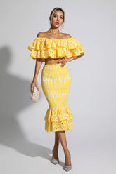 Amora Yellow Cutout Ruffle Set