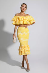 Amora Yellow Cutout Ruffle Set