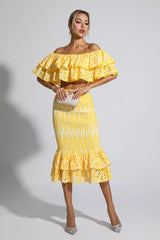 Amora Yellow Cutout Ruffle Set
