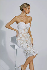 Anais White Lace Flower Off-shoulder Dress