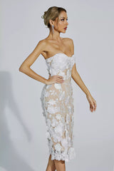Anais White Lace Flower Off-shoulder Dress