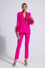 Angel Pink Feather Trim Diamond Blazer Set - Catchall