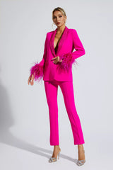 Angel Pink Feather Trim Diamond Blazer Set - Catchall
