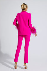 Angel Pink Feather Trim Diamond Blazer Set - Catchall