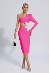 Angelica Rose Red Floral One Shoulder Bandage Dress
