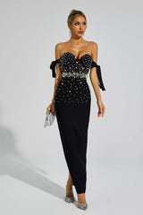 Antony Black Pearl Embellished Bandage Dress