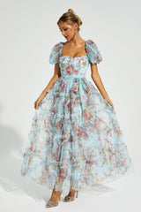 Arlette Blue Bubble Sleeve Maxi Dress
