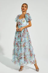 Arlette Blue Bubble Sleeve Maxi Dress