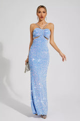 Artemis Blue Sequins Halter Dress