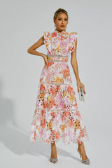 Ayleen Orange Hollow Sleeveless Midi Dress