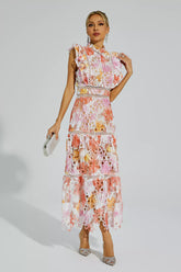 Ayleen Orange Hollow Sleeveless Midi Dress