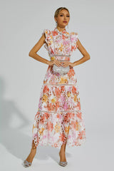 Ayleen Orange Hollow Sleeveless Midi Dress