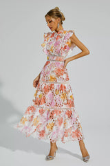 Ayleen Orange Hollow Sleeveless Midi Dress