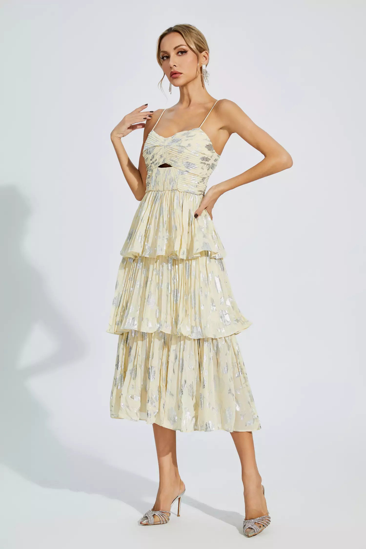 Bellamy Yellow Ruched Midi Slip Dress