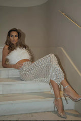 Blake Sequin Feather Bandage Set-White