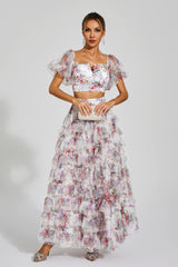 Braylee Apricot Floral Ruched Set