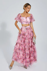 Braylee Pink Floral Ruched Set