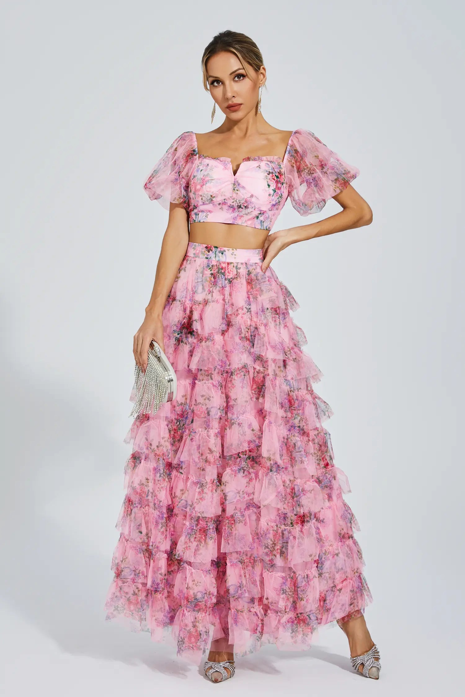 Braylee Pink Floral Ruched Set