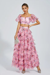 Braylee Pink Floral Ruched Set