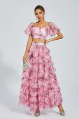 Braylee Pink Floral Ruched Set