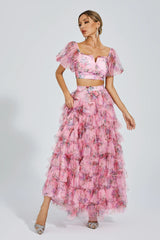 Braylee Pink Floral Ruched Set