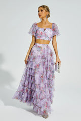 Braylee Purple Floral Ruched Set