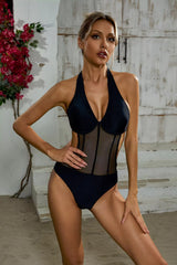 Burke Black Halter Mesh One Piece Swimwear